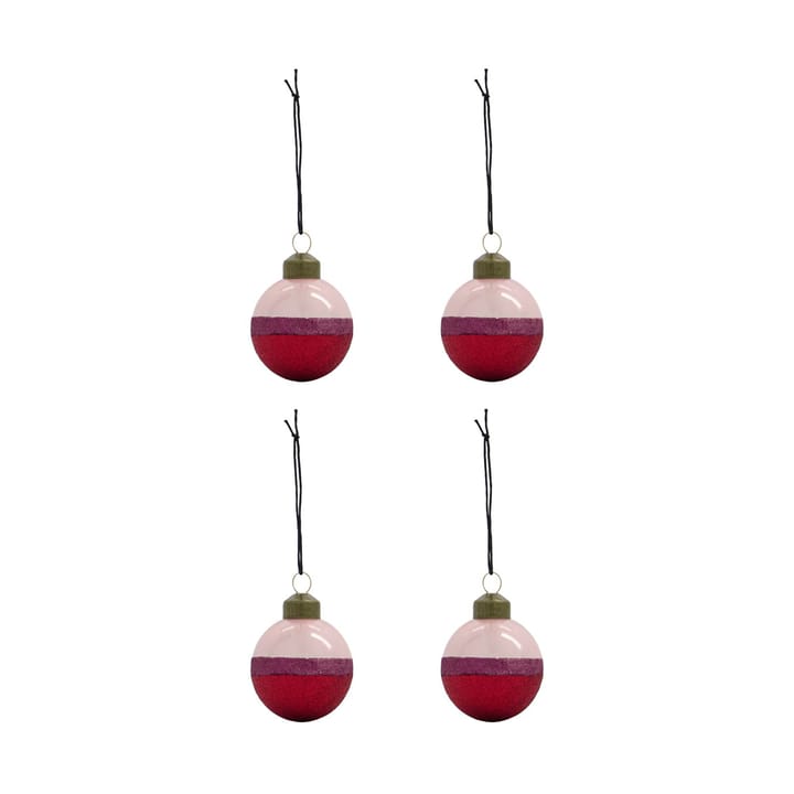 Boules de Noël Stripe Ø8 cm, lot de 4 - Rose-rouge - House Doctor