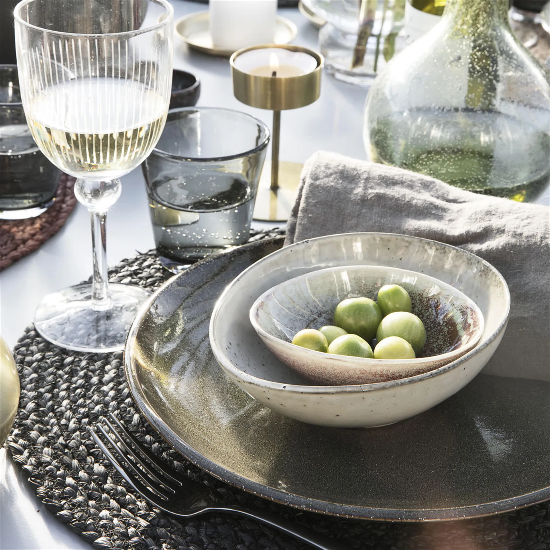 Lot de 4 sets de table rond en algues séchées, gris-bleu House Doctor