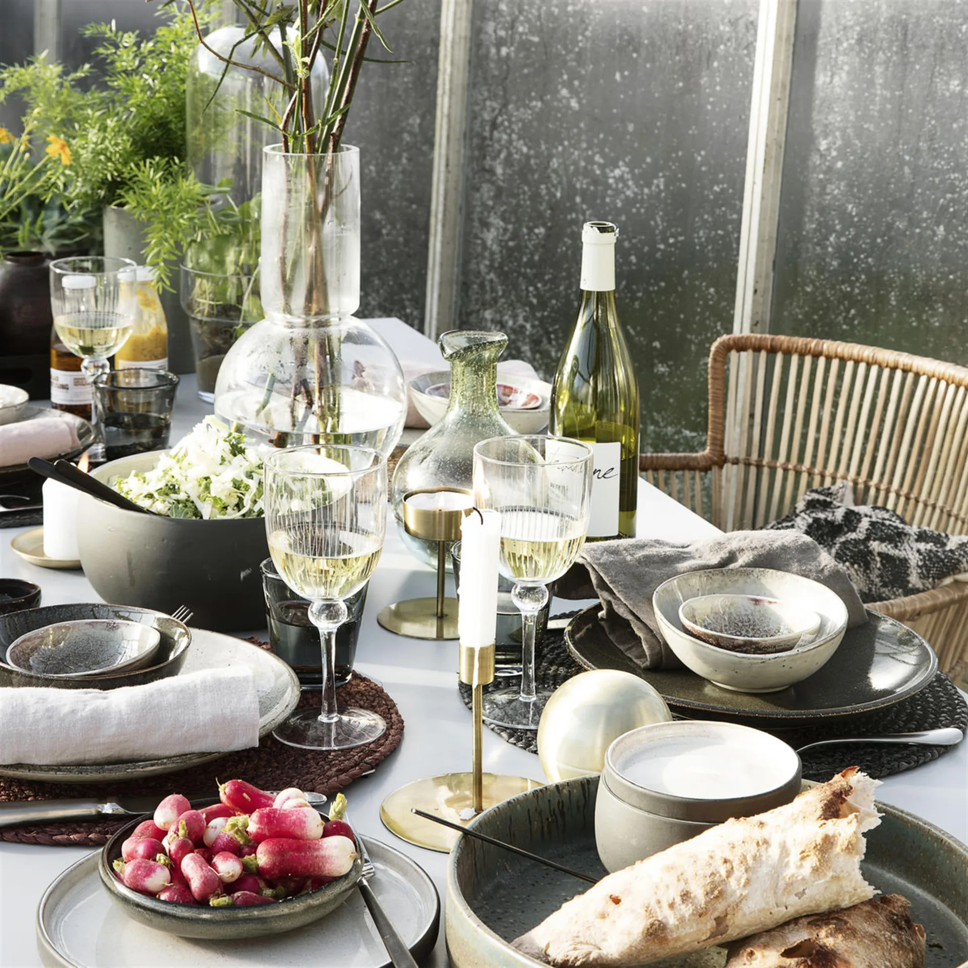 Lot de 4 sets de table rond en algues séchées, gris-bleu House Doctor