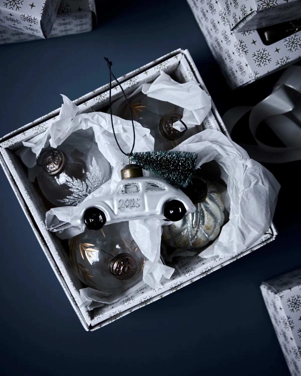 Ornement de Noël Car, Blanc-argent House Doctor