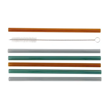 Pailles en verre Vaca Lot de 6 - Green-grey-orange - House Doctor