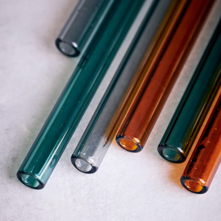 Pailles en verre Vaca Lot de 6 - Green-grey-orange - House Doctor