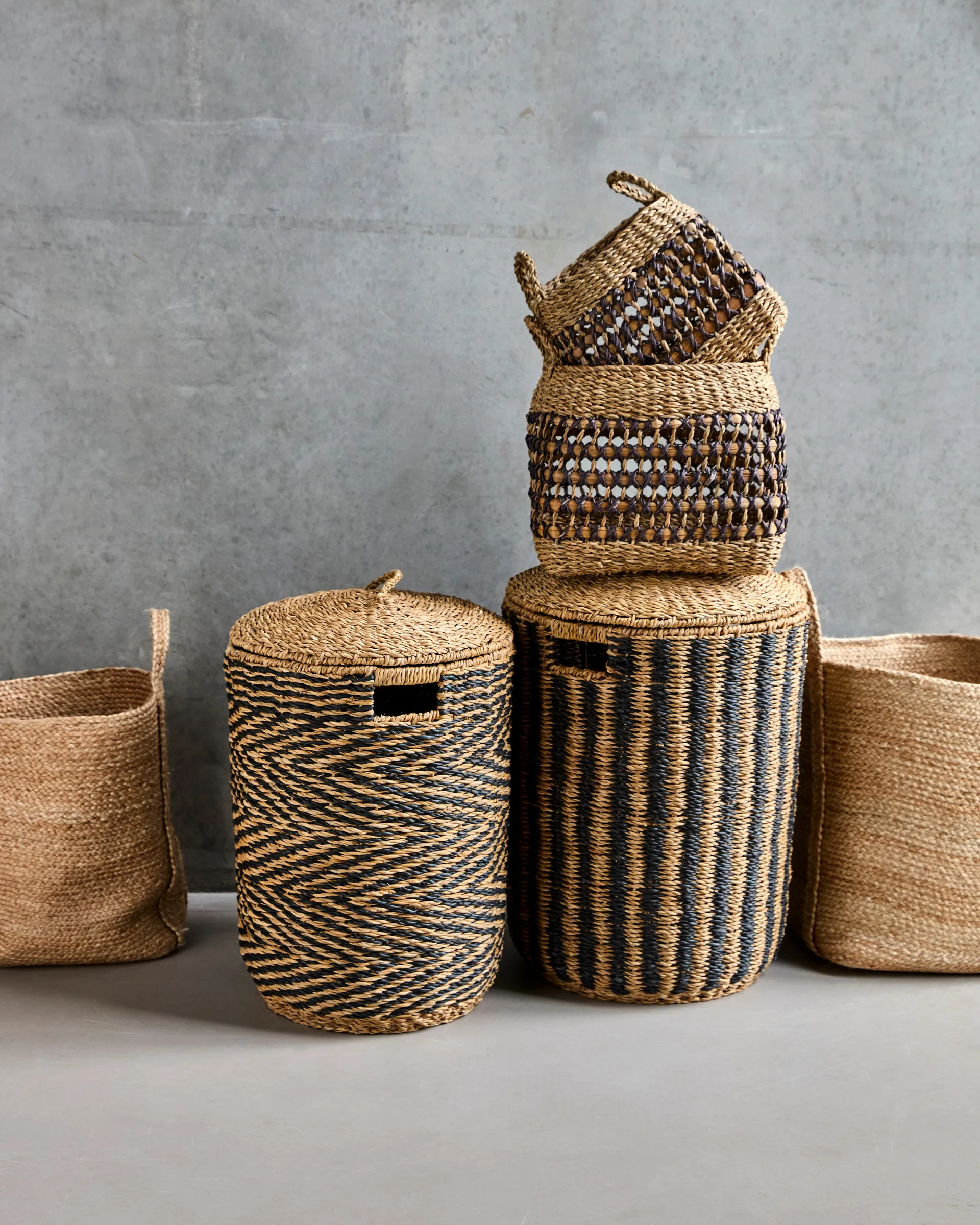 Panier à linge Cesto, 2 pièces, Naturel-noir House Doctor