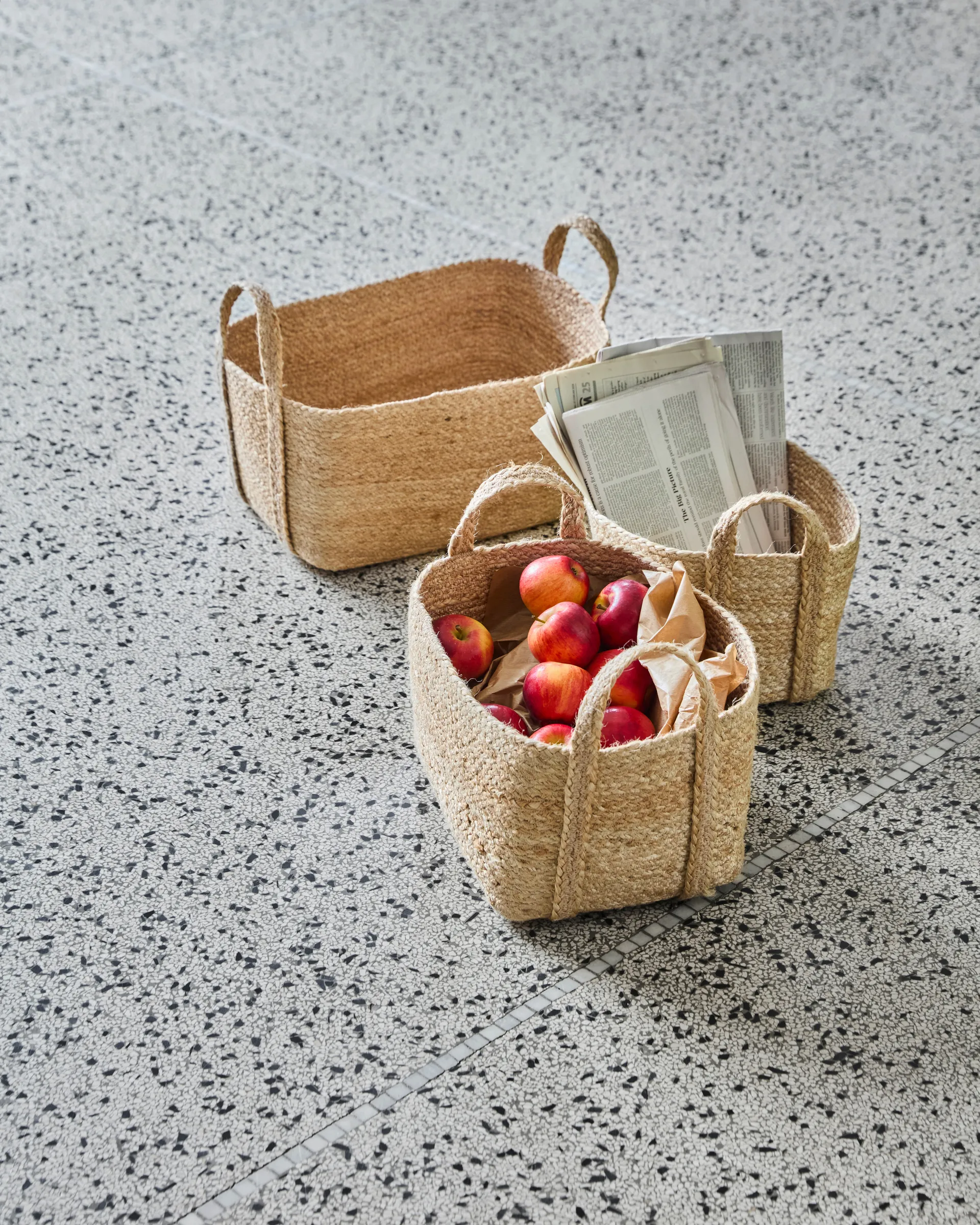 Panier de rangement Stella bas, lot de 3, Naturel House Doctor