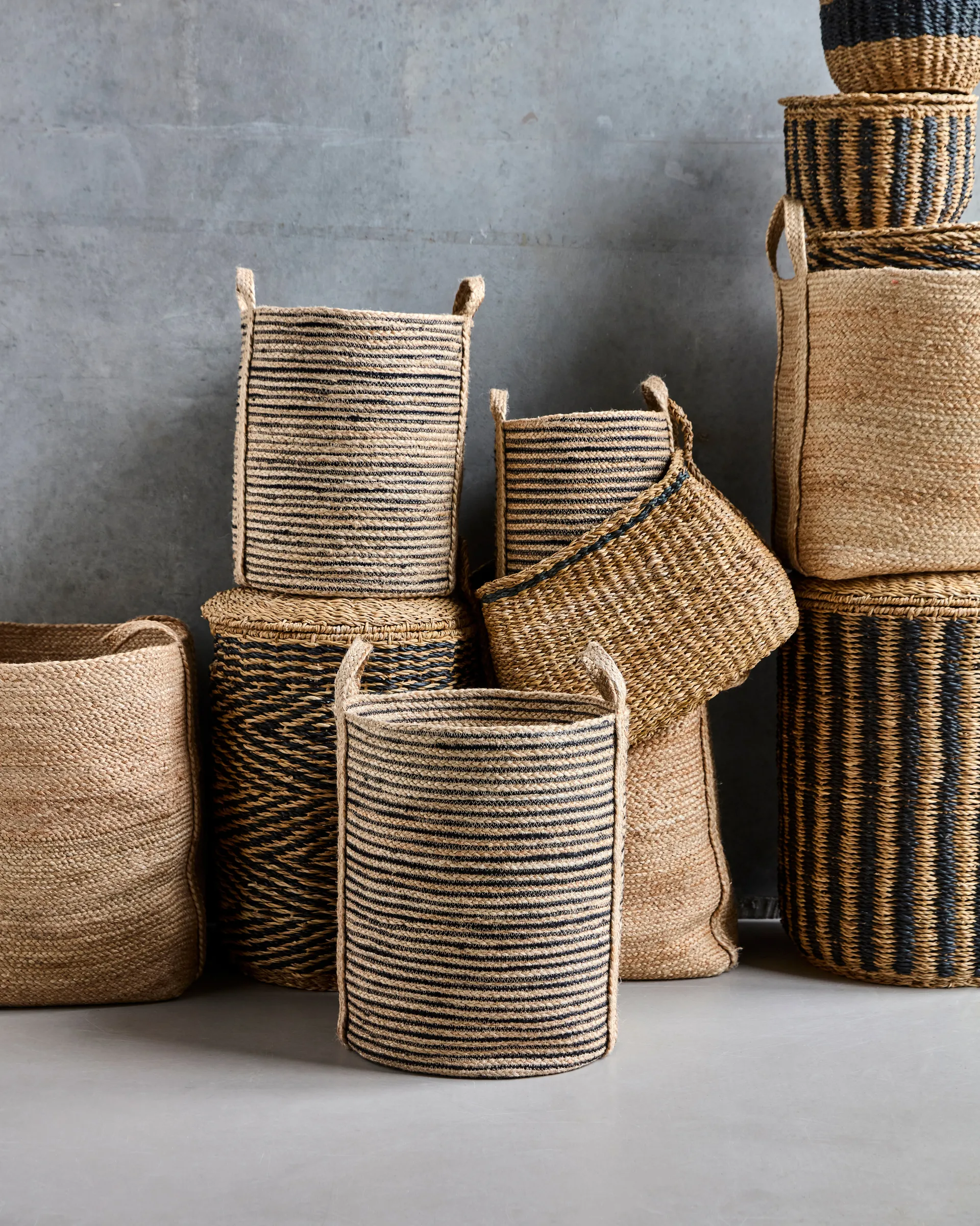 Paniers de rangement Dungi, lot de 3, Noir-naturel House Doctor