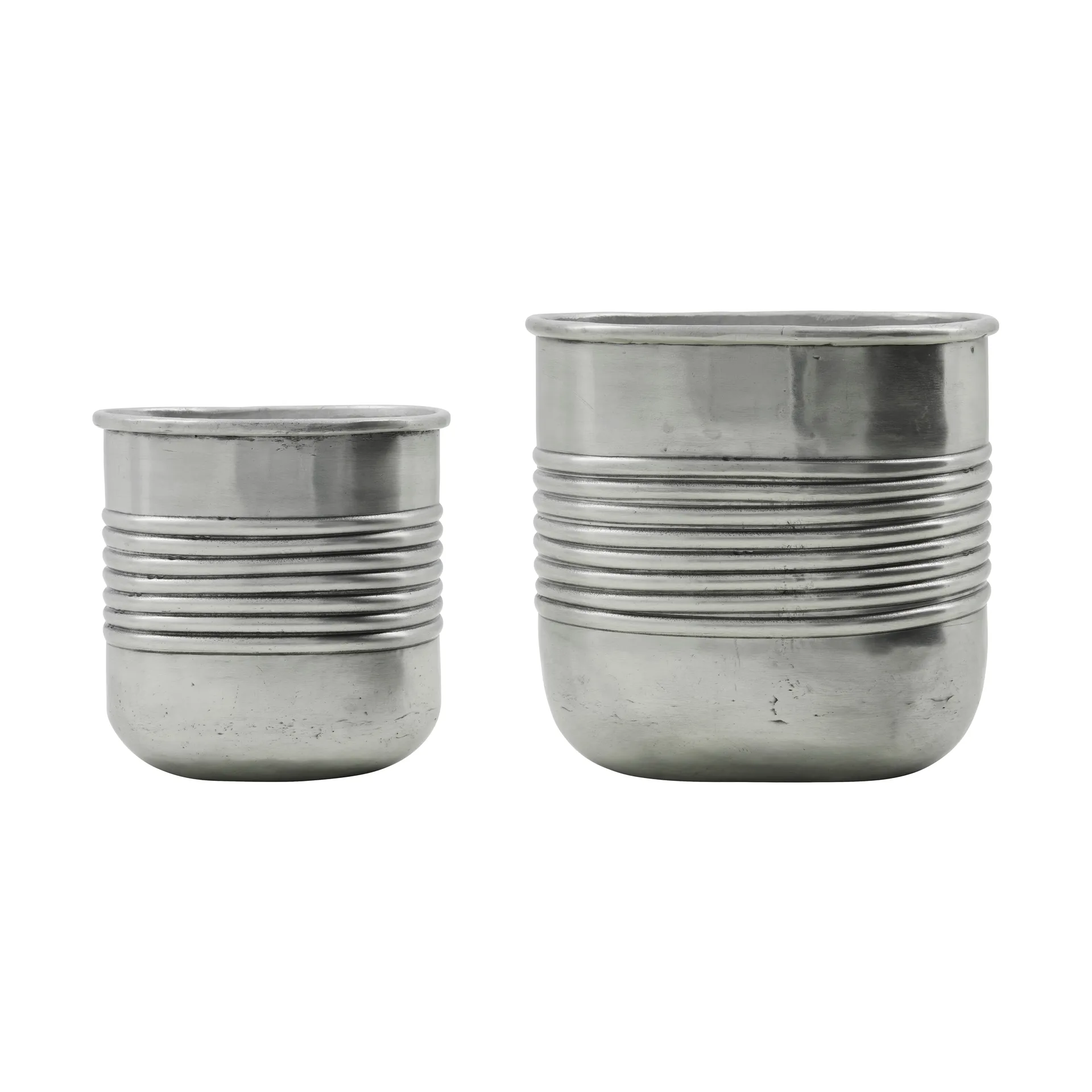 Pot Groove aluminium ovale, 2 pièces, Argent antique House Doctor