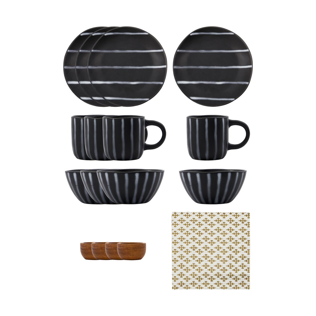 House Doctor Set de brunch Line 16 pièces Svart-brun