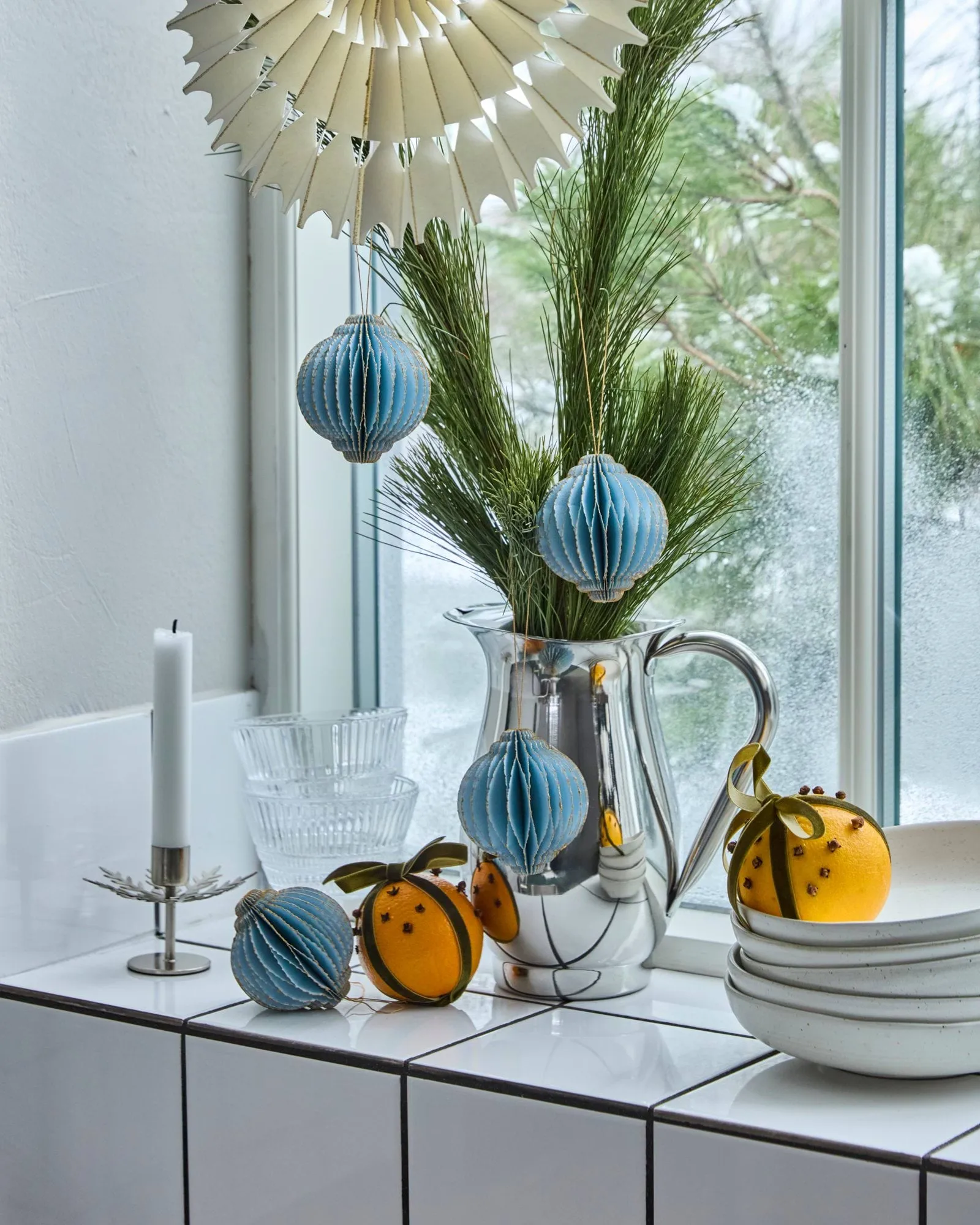 Suspension de Noël Alsta lot de 4, Bleu clair, Ø8 cm House Doctor