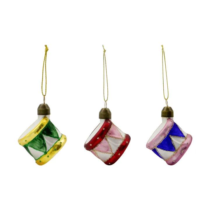 Suspension de Noël Drum 3 pièces - Bleu, vert, rouge poussiéreux - House Doctor