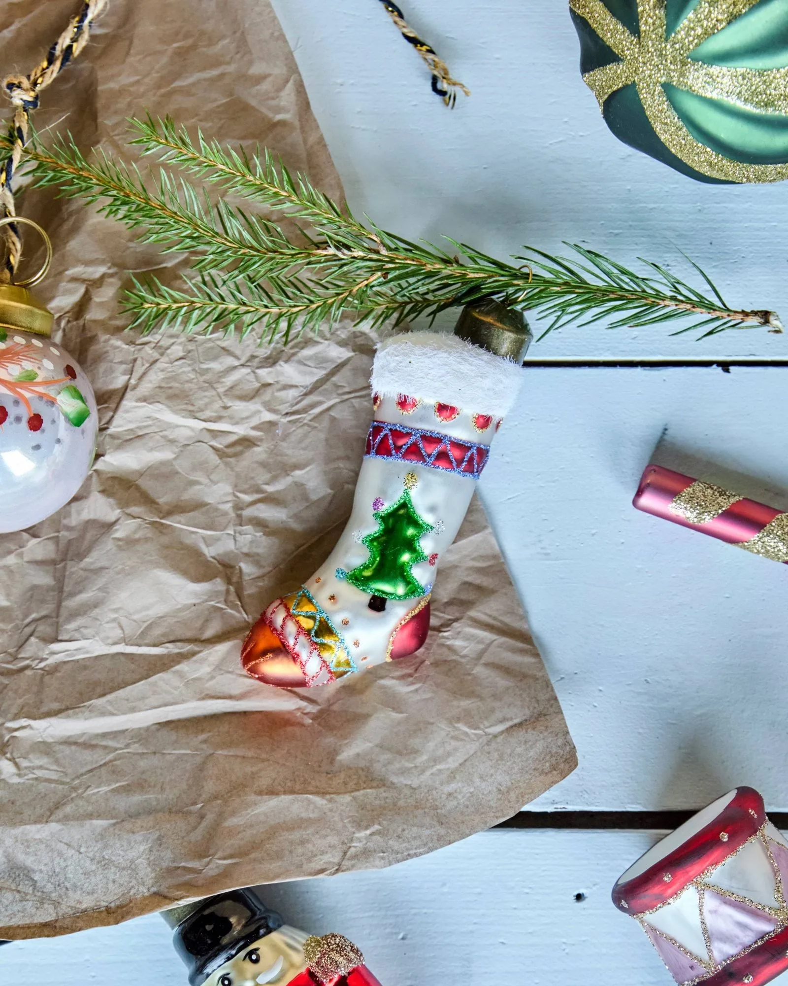 Suspension de Noël Stok bas de Noël lot de 4, Rouge, blanc House Doctor