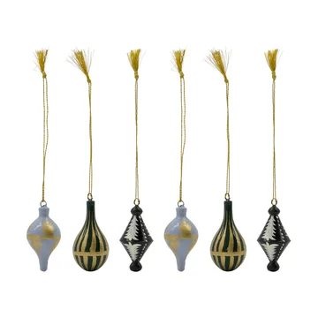 Suspensions de Noël Stero 6 pièces - Noir, blanc, or, bleu, vert - House Doctor