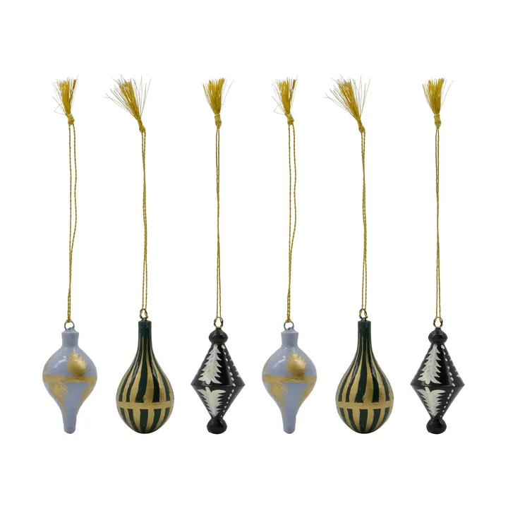 Suspensions de Noël Stero 6 pièces - Noir, blanc, or, bleu, vert - House Doctor