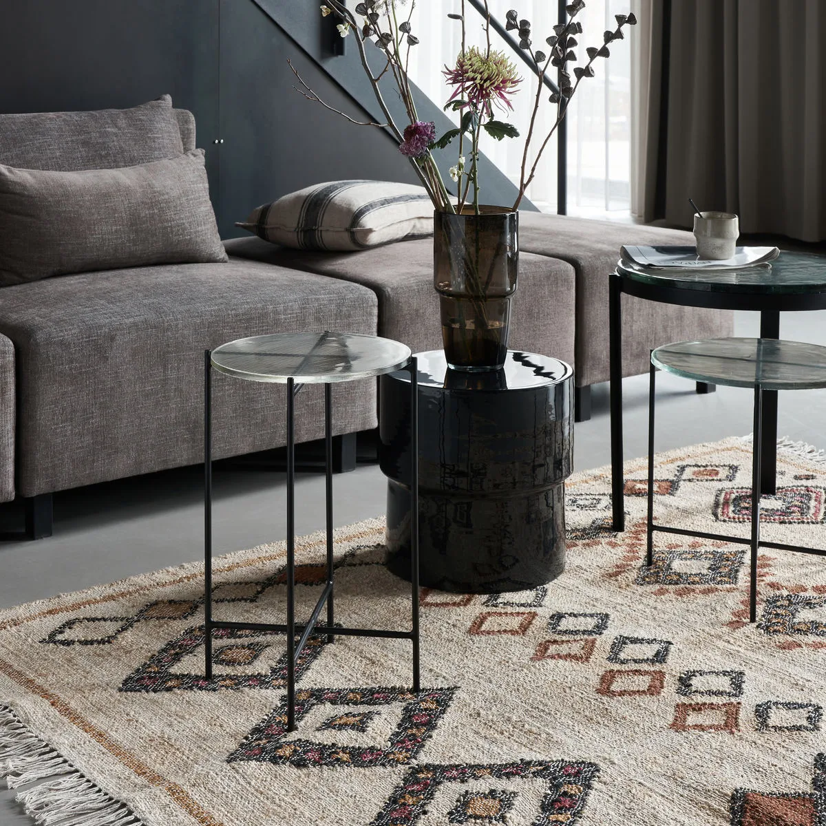 Table d'appoint Tamu Ø32x50 cm, Noir-verre House Doctor