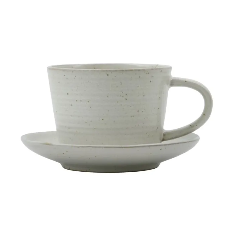 Tasse avec soucoupe Pion 23 cl, Gris-blanc House Doctor