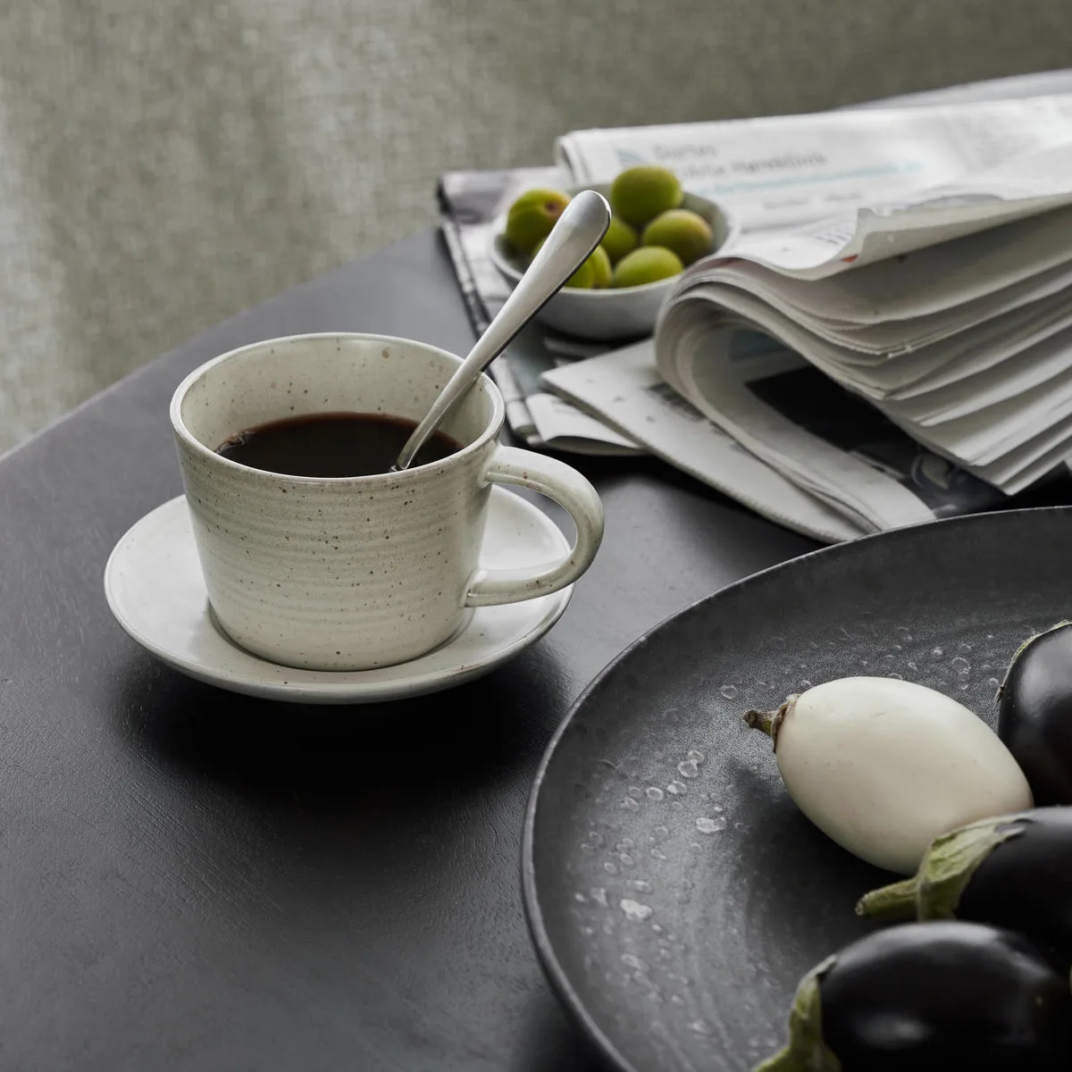 Tasse avec soucoupe Pion 23 cl, Gris-blanc House Doctor