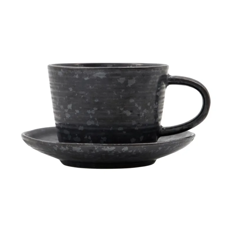 Tasse avec soucoupe Pion 23 cl, Noir-marron House Doctor