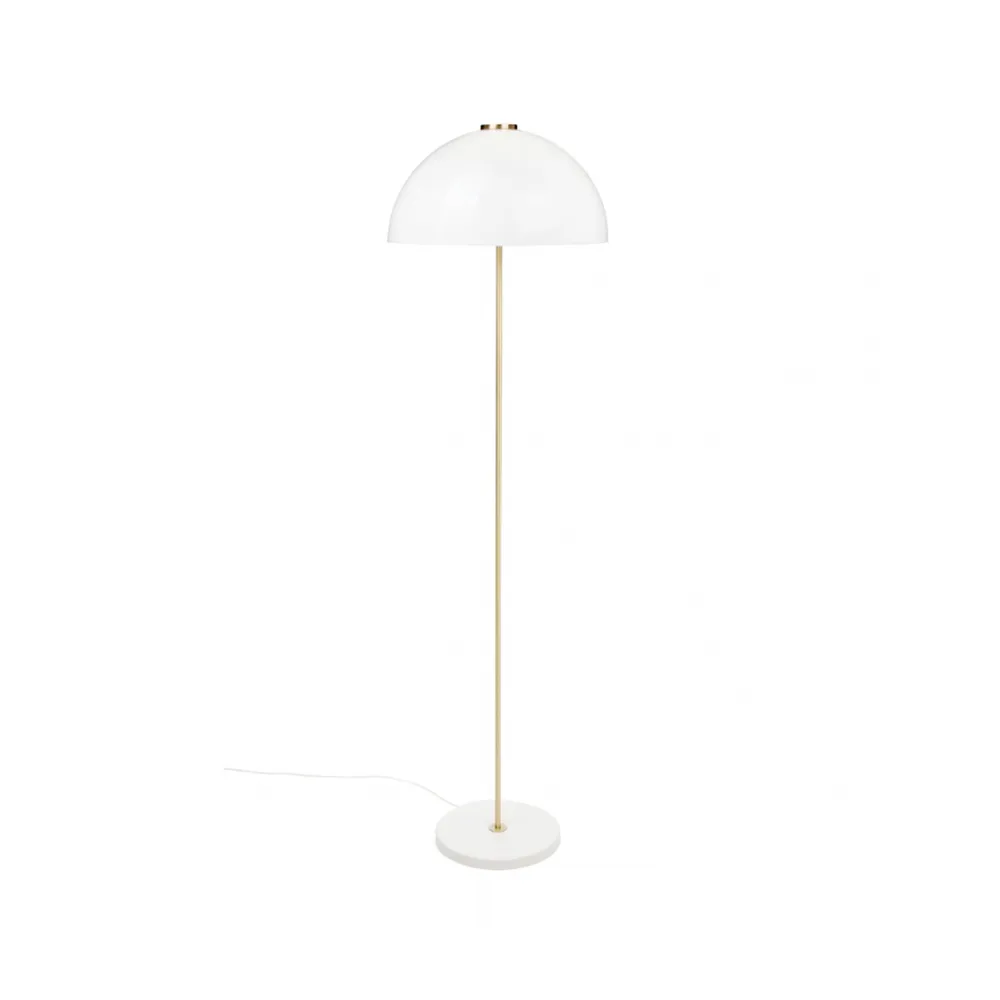 Lampadaire Kupoli, Blanc-détails en laiton-abat-jour blanc Innolux