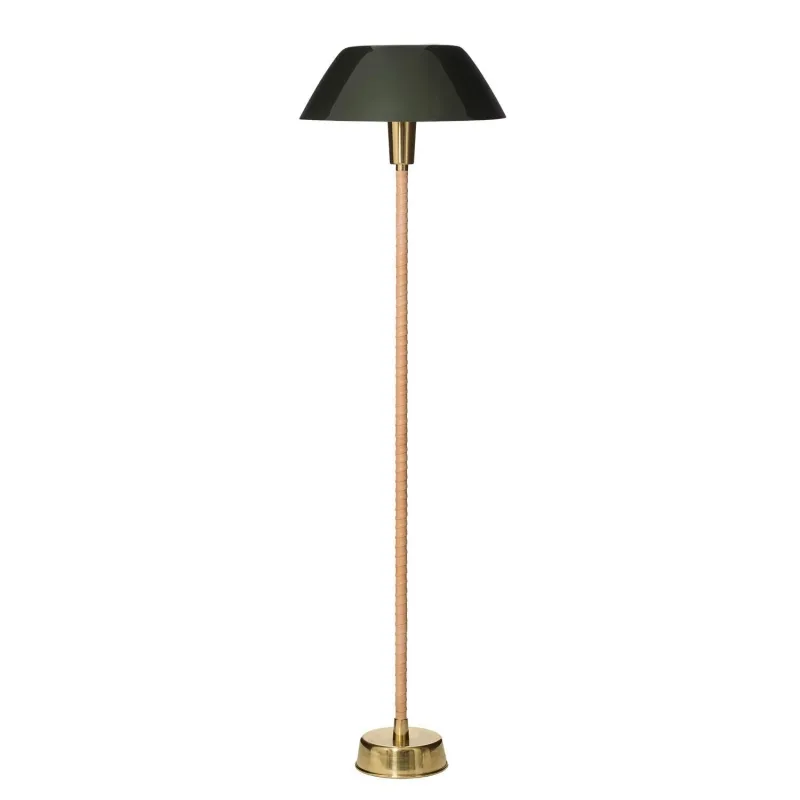 Lampadaire Senator, vert, pied en cuir et laiton Innolux