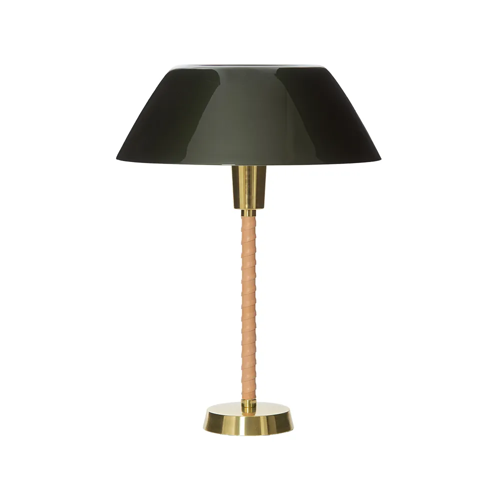 Lampe de table Senator, vert, pied en cuir et laiton Innolux