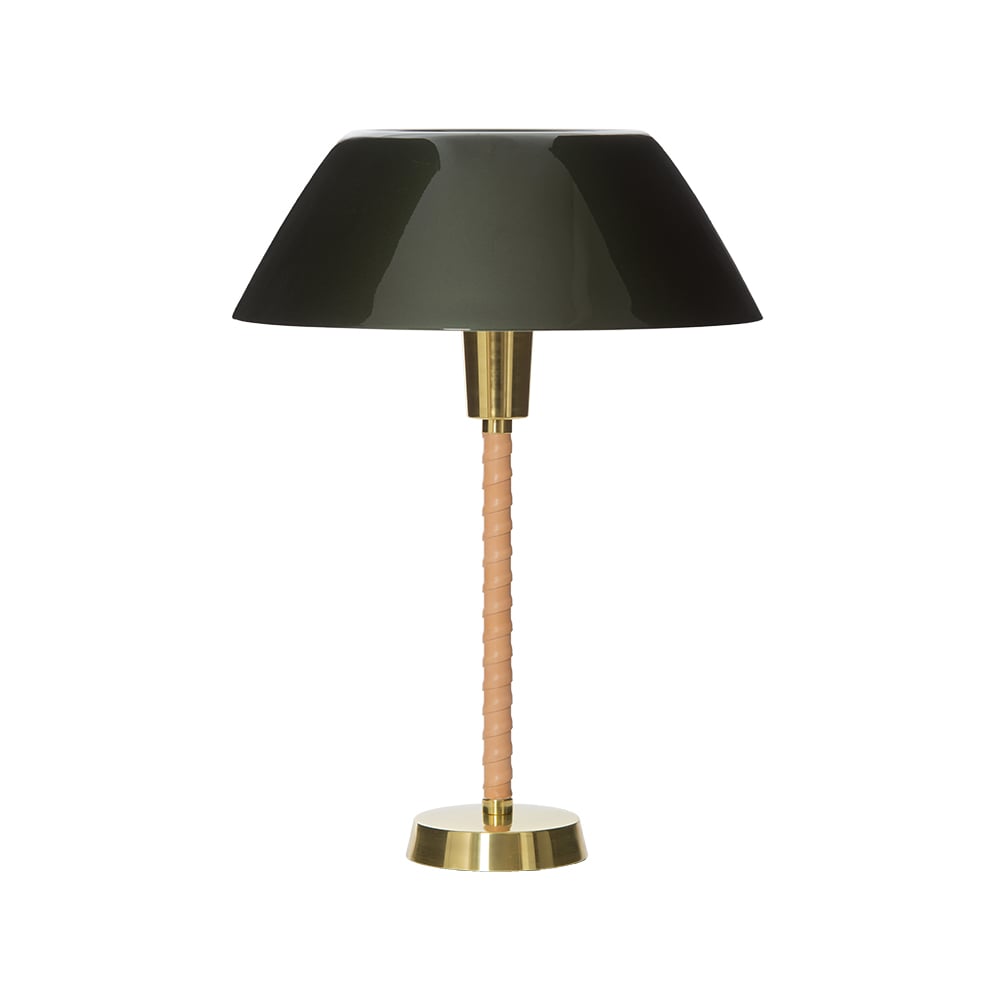 Innolux Lampe de table Senator vert, pied en cuir et laiton