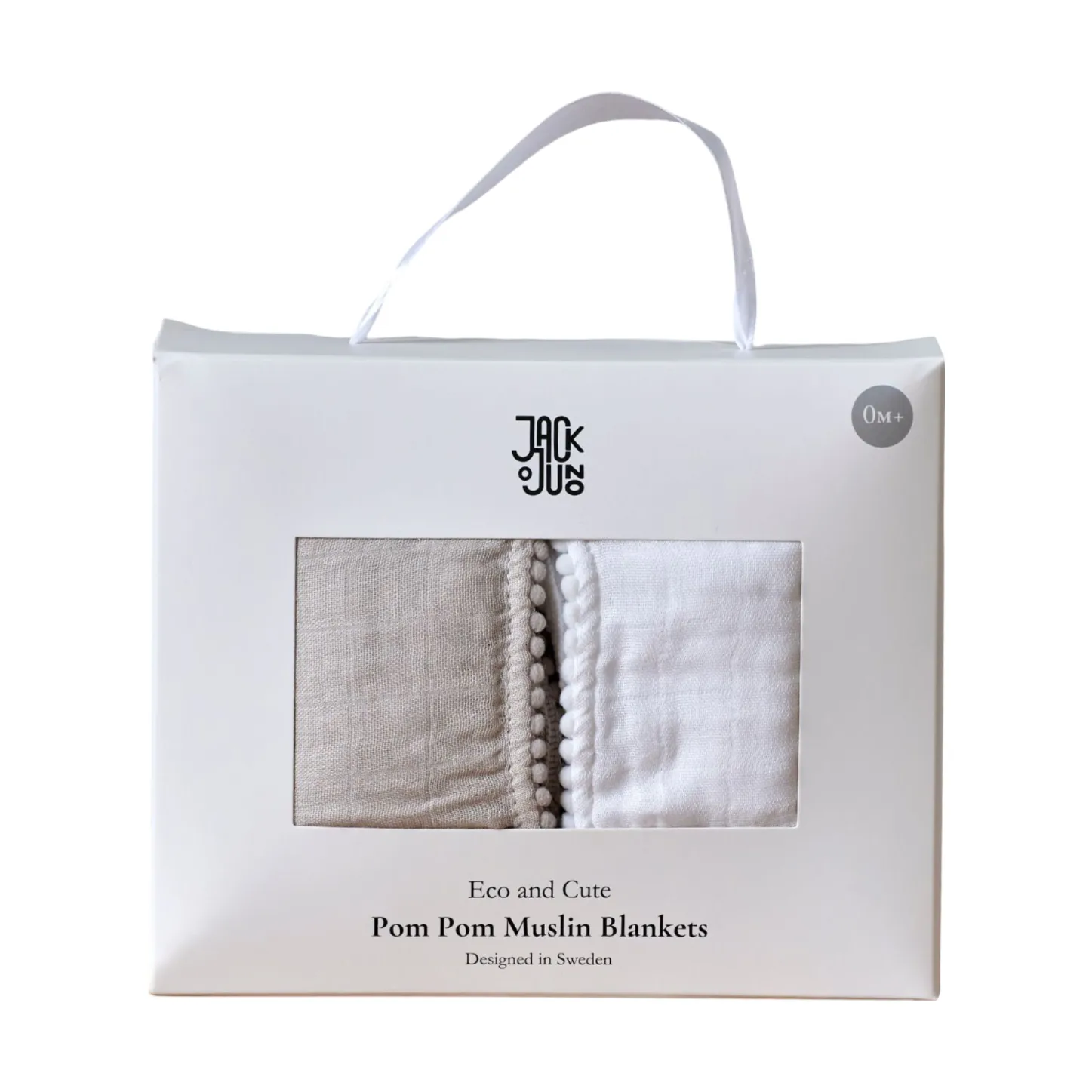 Plaid Pom Pom en mousseline 120x120 cm, lot de 2, Pearl & Dusty gray Jack o Juno