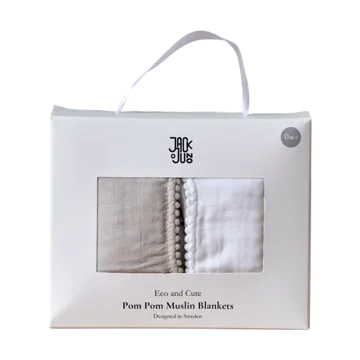 Plaid Pom Pom en mousseline 120x120 cm, lot de 2 - Pearl & Dusty gray - Jack o Juno