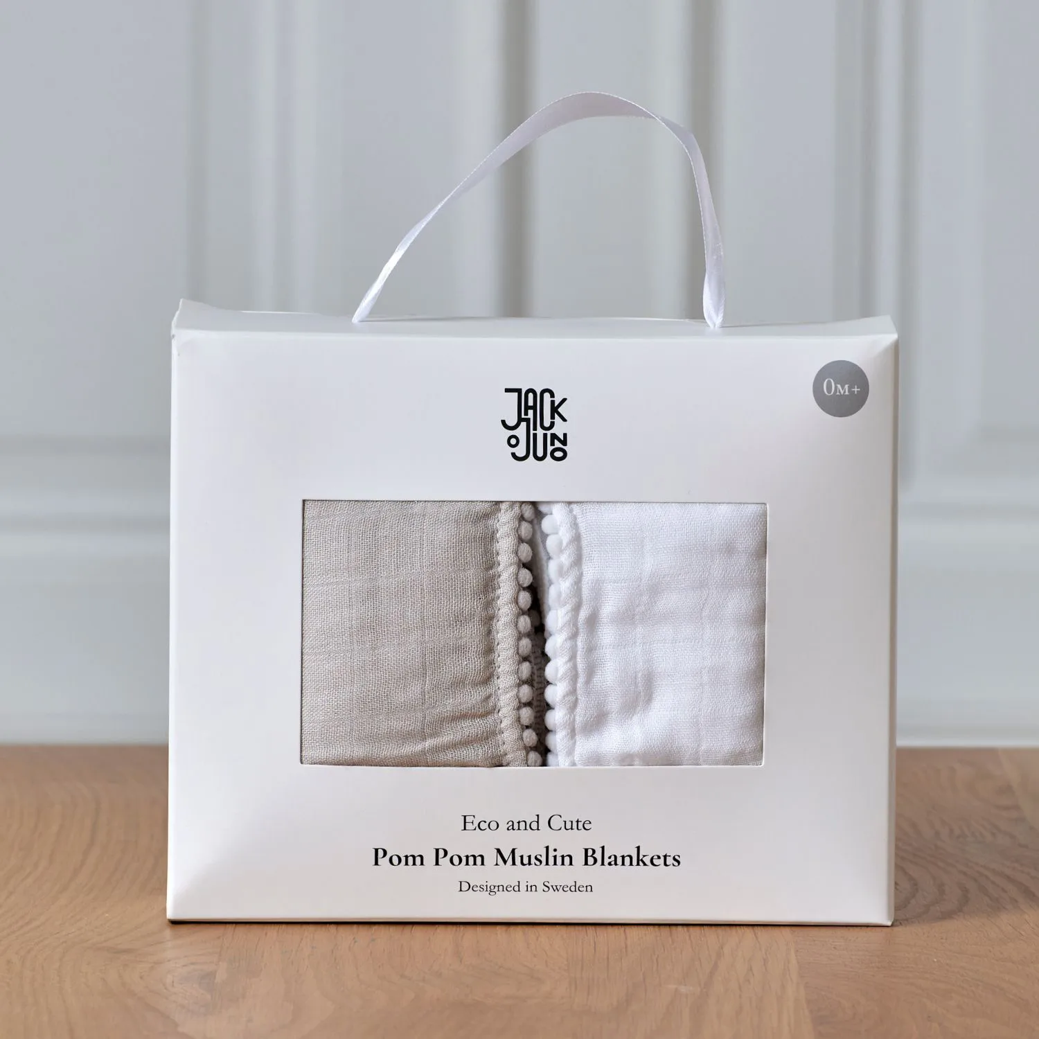 Plaid Pom Pom en mousseline 120x120 cm, lot de 2, Pearl & Dusty gray Jack o Juno