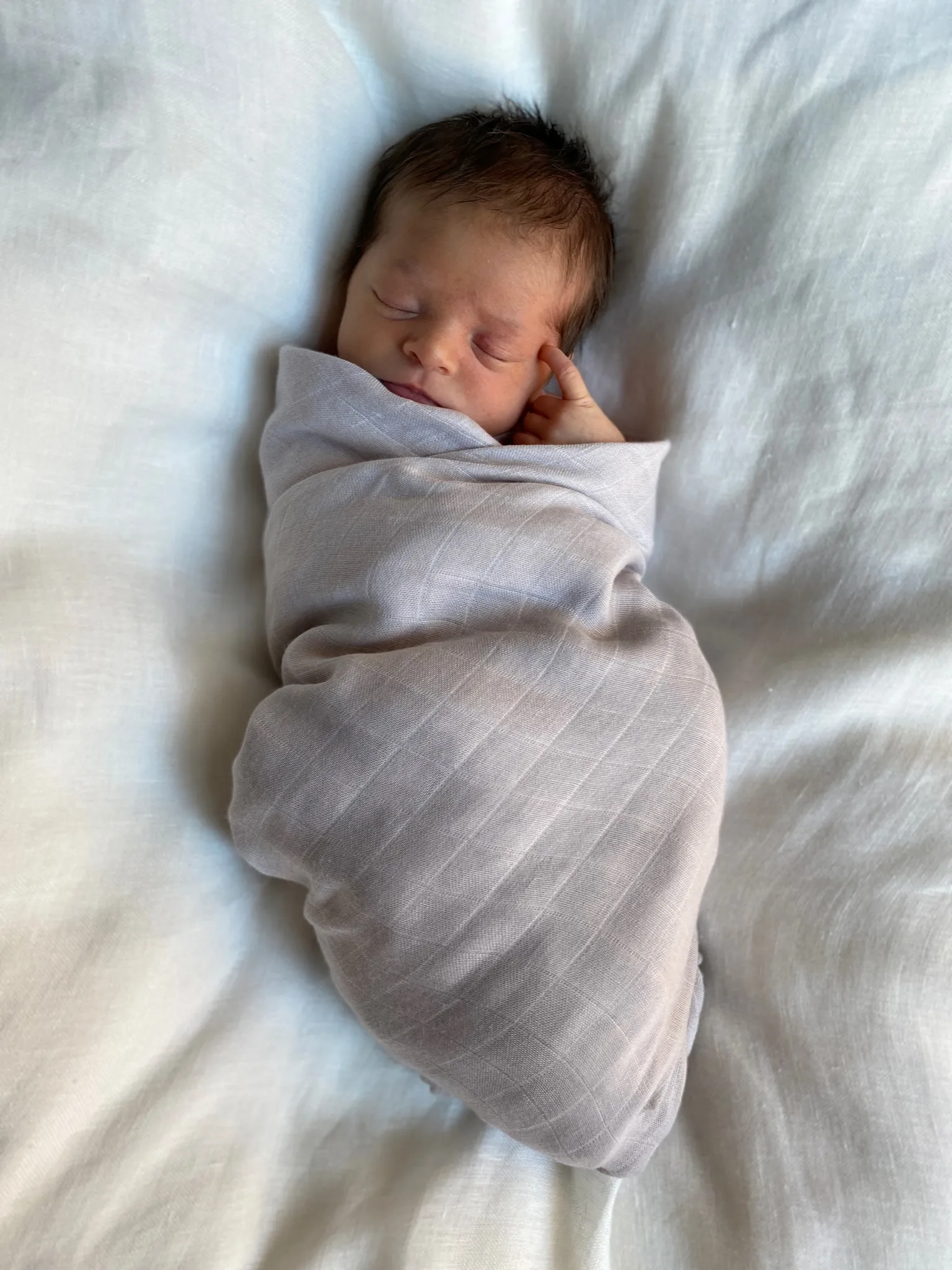 Plaid Pom Pom en mousseline 120x120 cm, lot de 2, Pearl & Dusty gray Jack o Juno