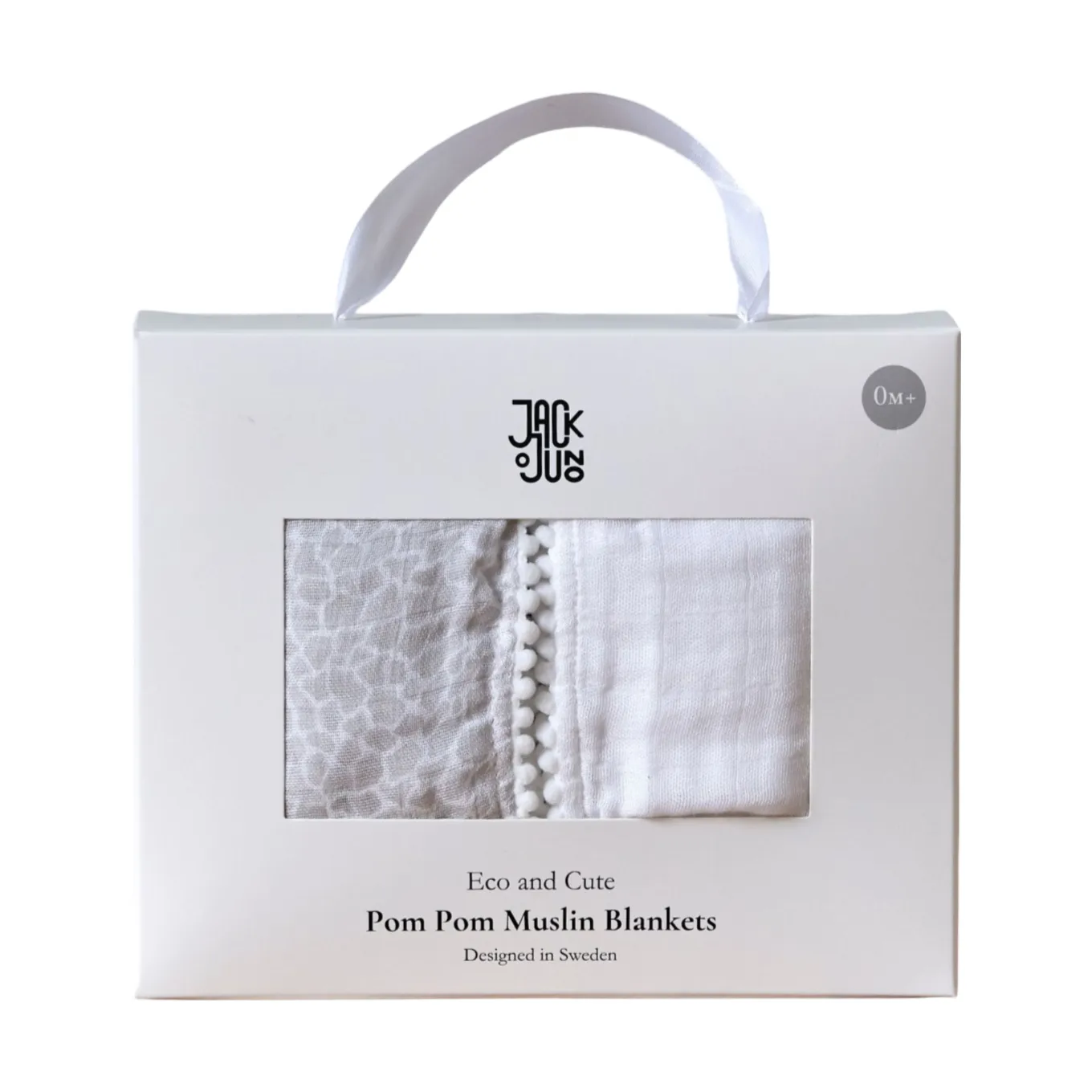 Plaid Pom Pom en mousseline 120x120 cm, lot de 2, Pearl & Giraffe gray Jack o Juno