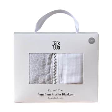 Plaid Pom Pom en mousseline 120x120 cm, lot de 2 - Pearl & Giraffe gray - Jack o Juno