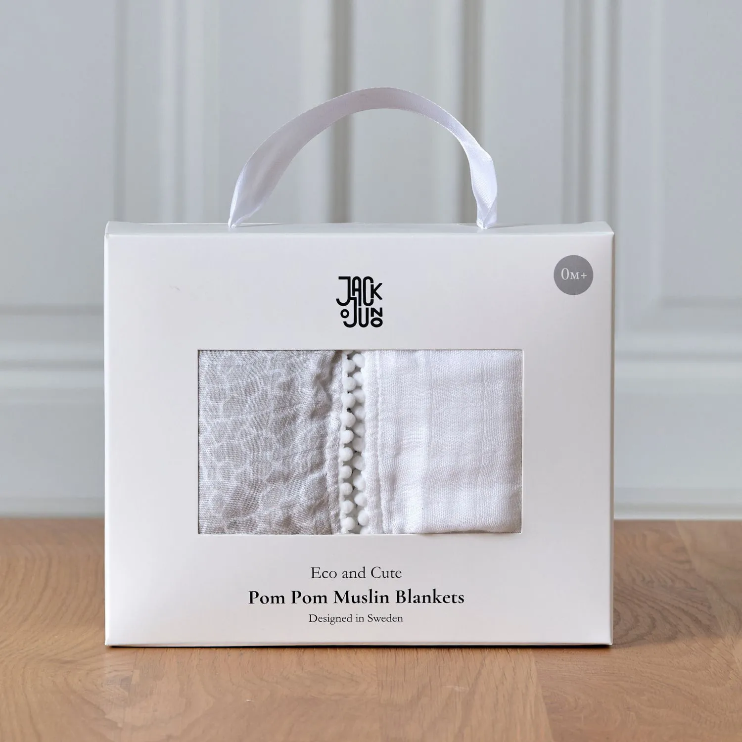 Plaid Pom Pom en mousseline 120x120 cm, lot de 2, Pearl & Giraffe gray Jack o Juno