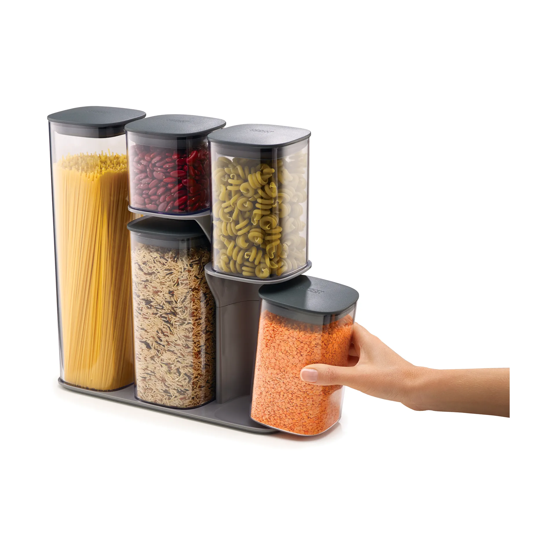 Bocal de rangement Podium, 5 pièces, Gris Joseph Joseph