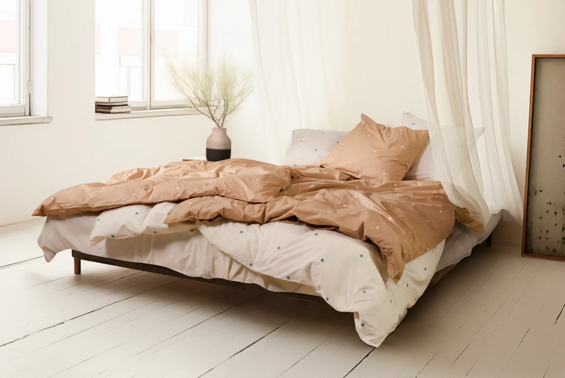 Ensemble de lit Daisy 150x210 cm, Sable-blanc Juna