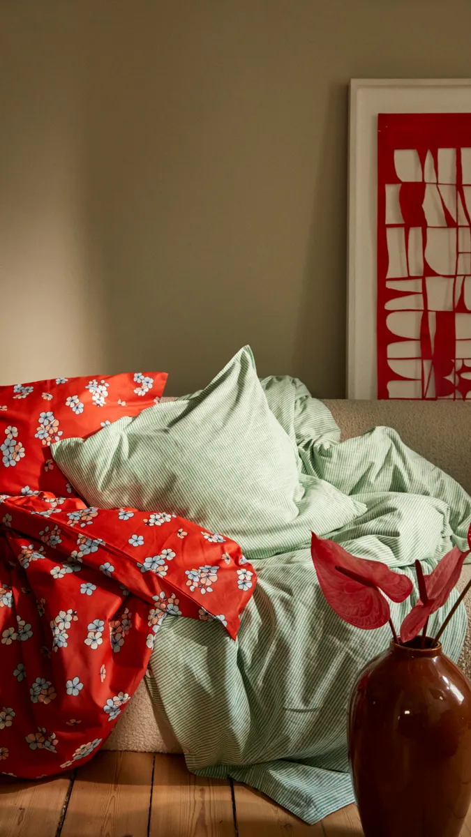 Ensemble de lit Monochrome Lines 220x220 cm, Vert-blanc Juna