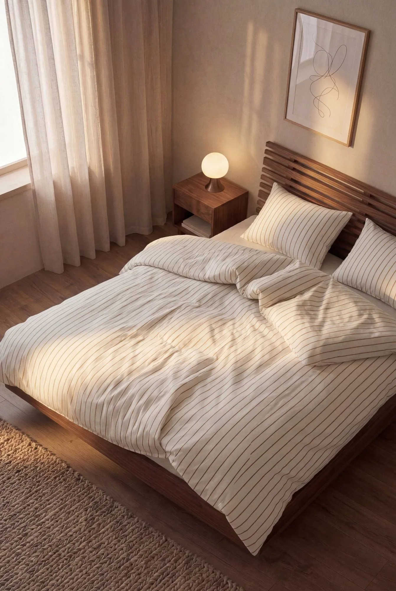 Parure de lit Soft, 220x220/2x50x60 cm, Off white-caramel Juna