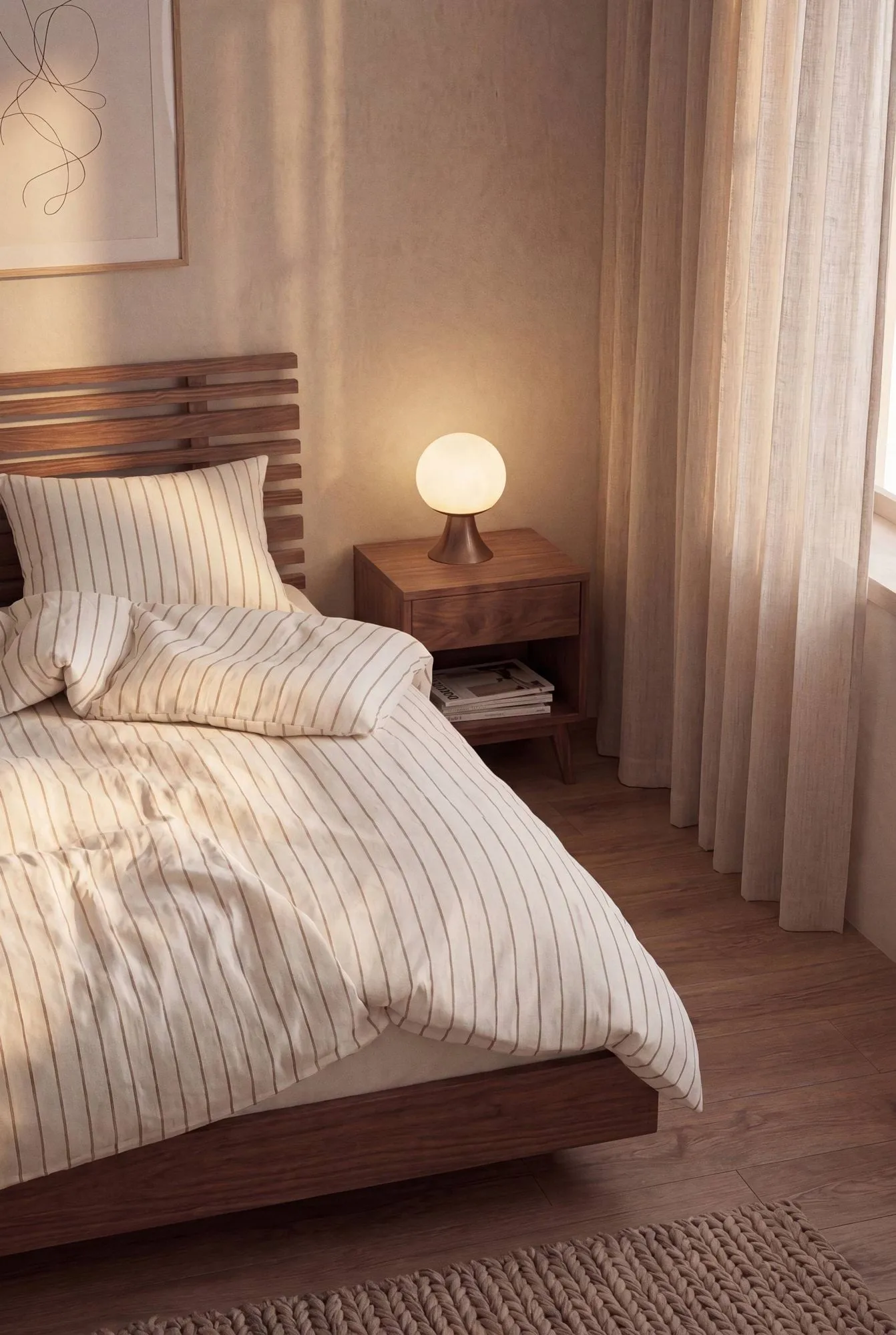 Parure de lit Soft, 220x220/2x50x60 cm, Off white-caramel Juna