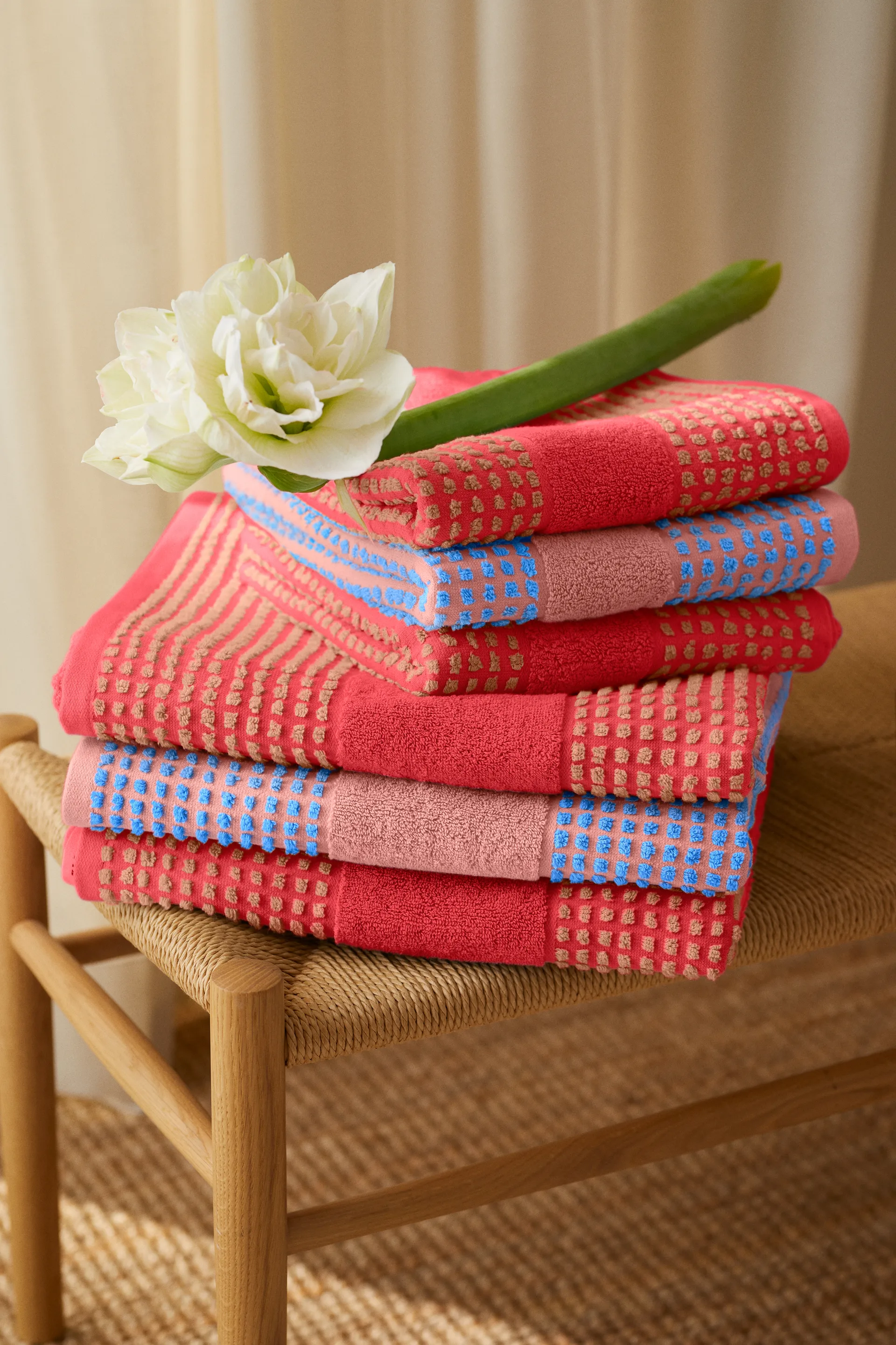 Serviette Check 70x140 cm, Sable-rouge Juna