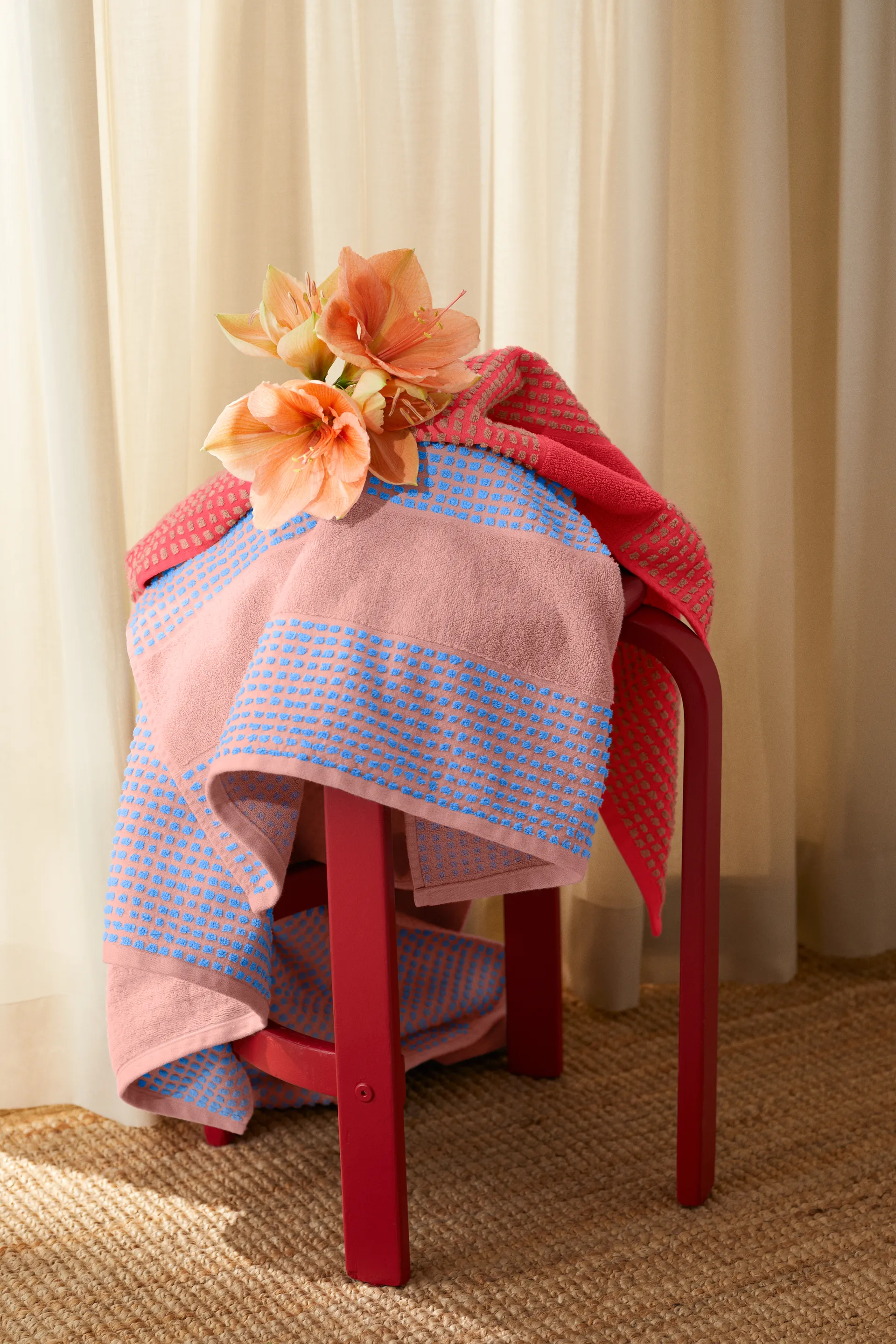 Serviette Check 70x140 cm, Sable-rouge Juna