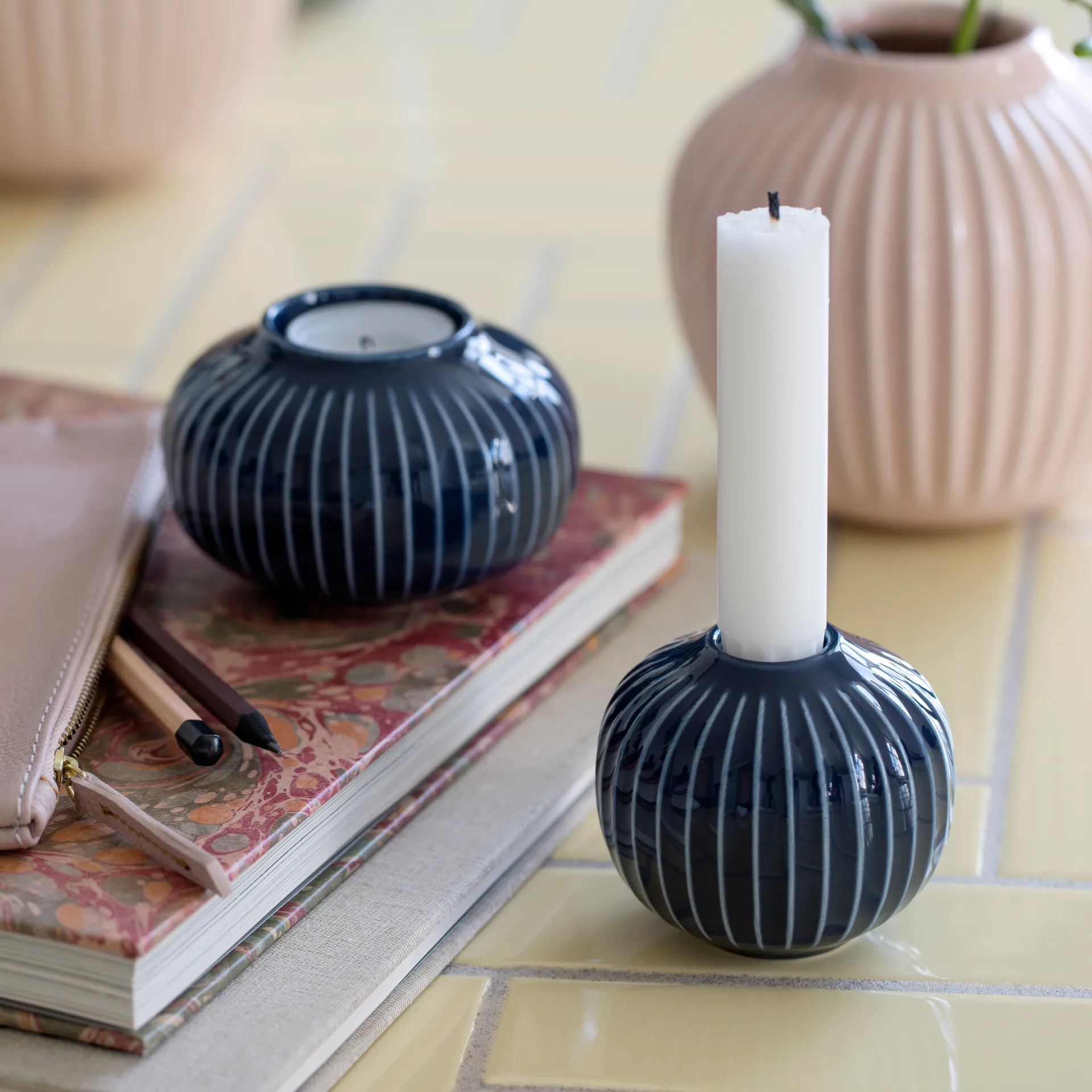 Bougeoir Hammershøi 7 cm, indigo Kähler