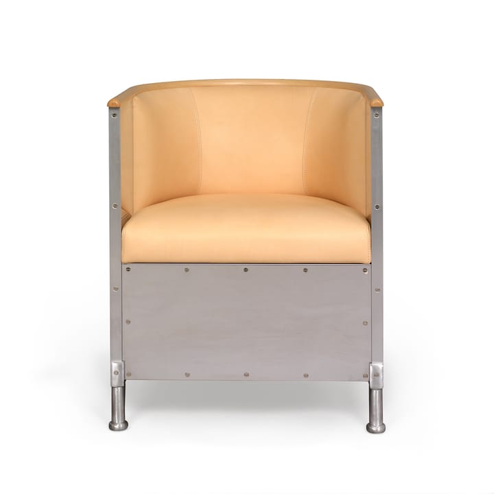 Fauteuil aluminium brossé mat - Cuir Tärnsjö naturel-bordure en hêtre - Källemo