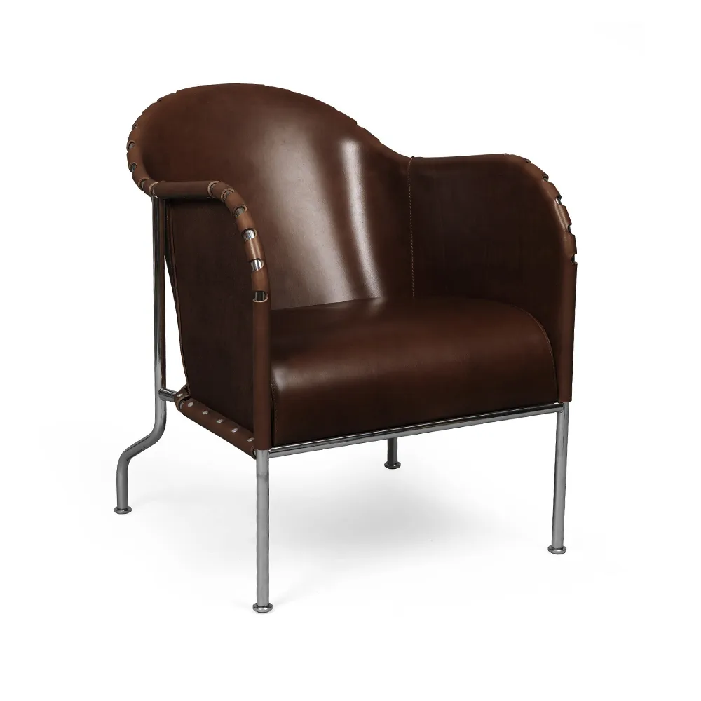 Fauteuil Bruno, Cuir pleine fleur 9208 brun cigare-chrome Källemo
