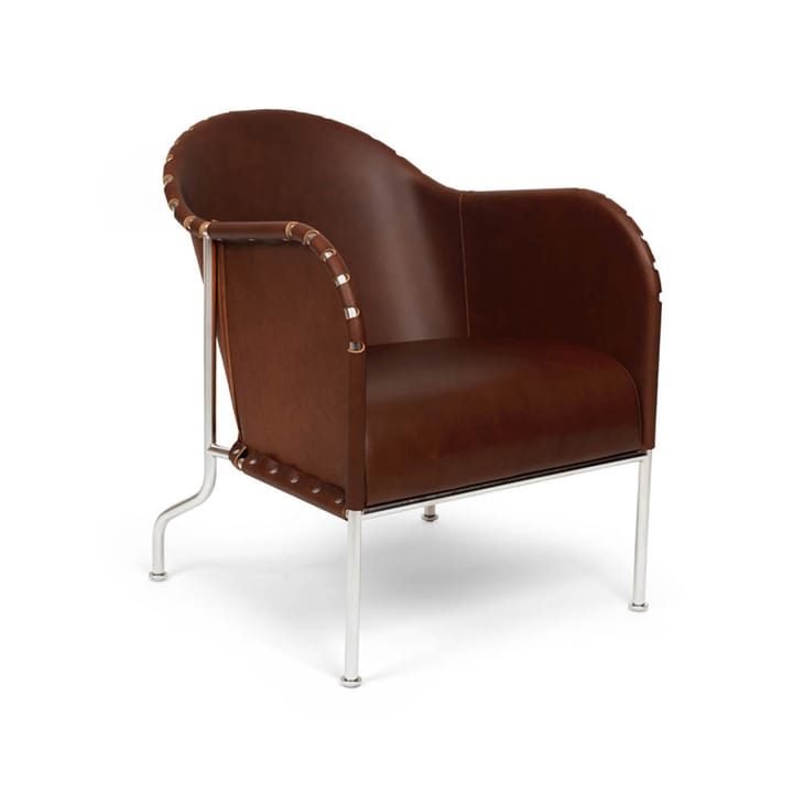 Fauteuil Bruno - Cuir pleine fleur brun-vintage-piètement chrome - Källemo