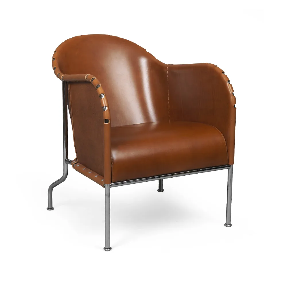 Fauteuil Bruno, Cuir pleine fleur cognac-chrome Källemo