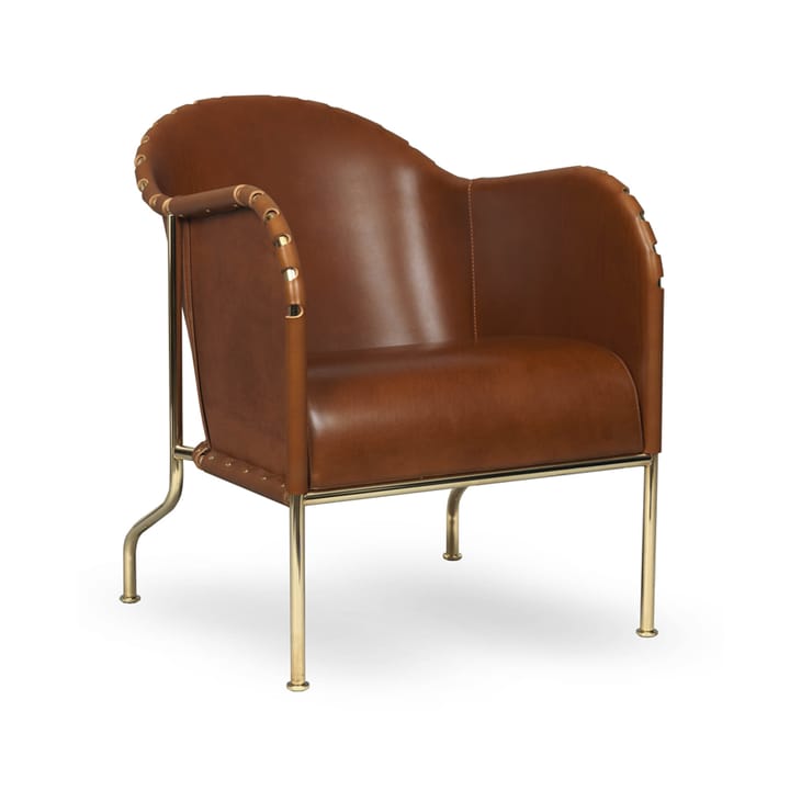 Fauteuil Bruno - Cuir pleine fleur cognac-piètement laiton - Källemo