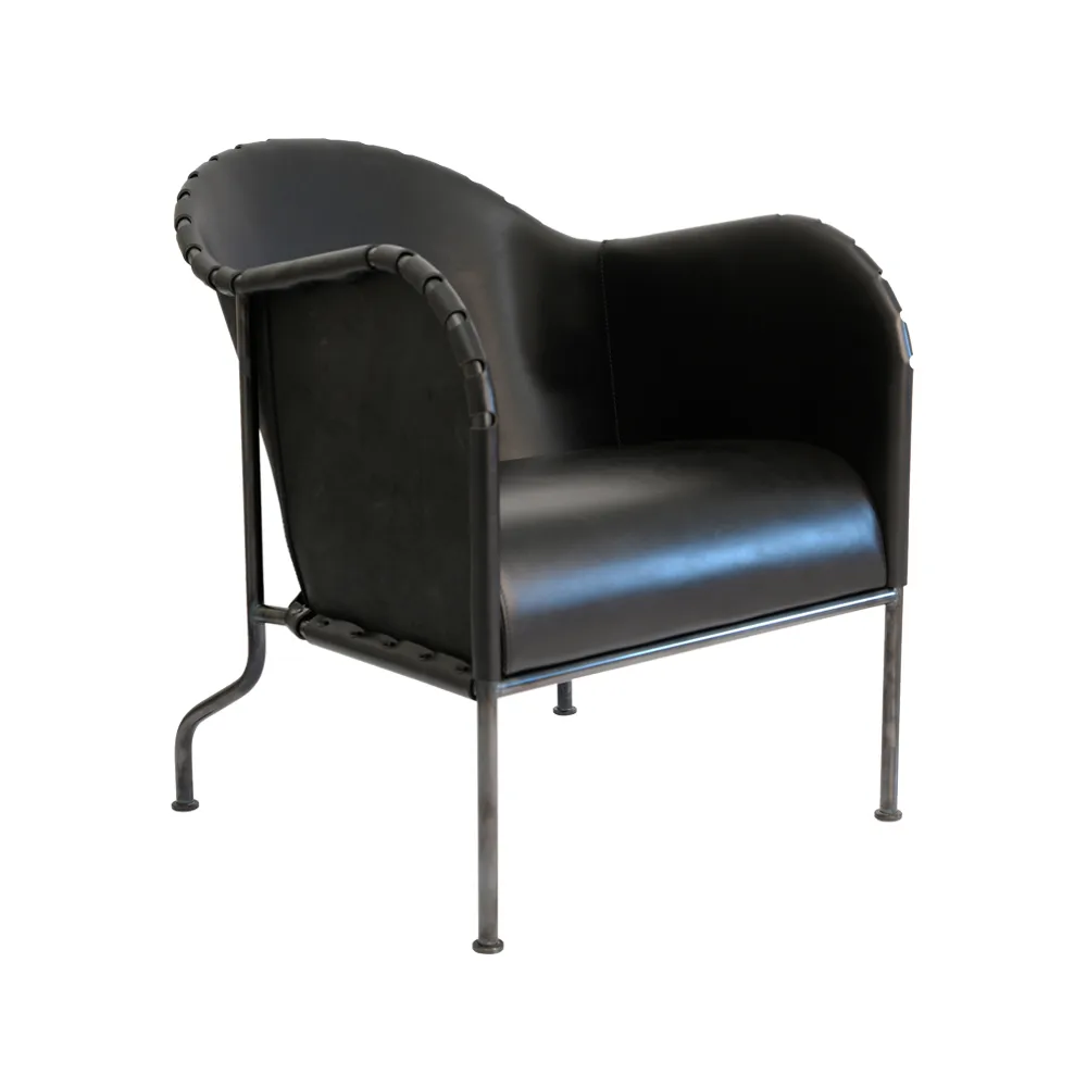 Fauteuil Bruno, Cuir pleine fleur noir-acier oxydé noir Källemo