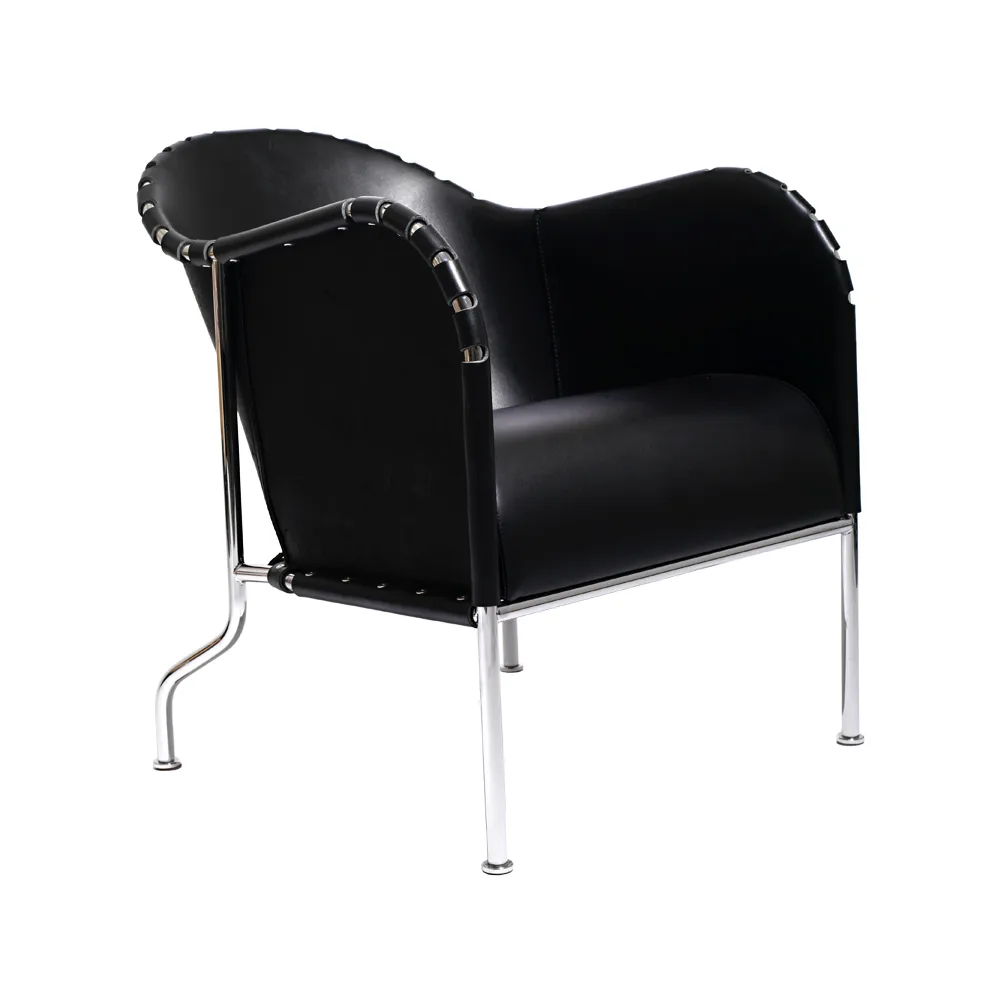 Fauteuil Bruno, Cuir pleine fleur noir-chrome Källemo