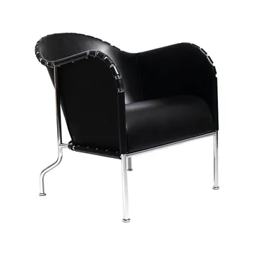 Fauteuil Bruno - Cuir pleine fleur noir-chrome - Källemo