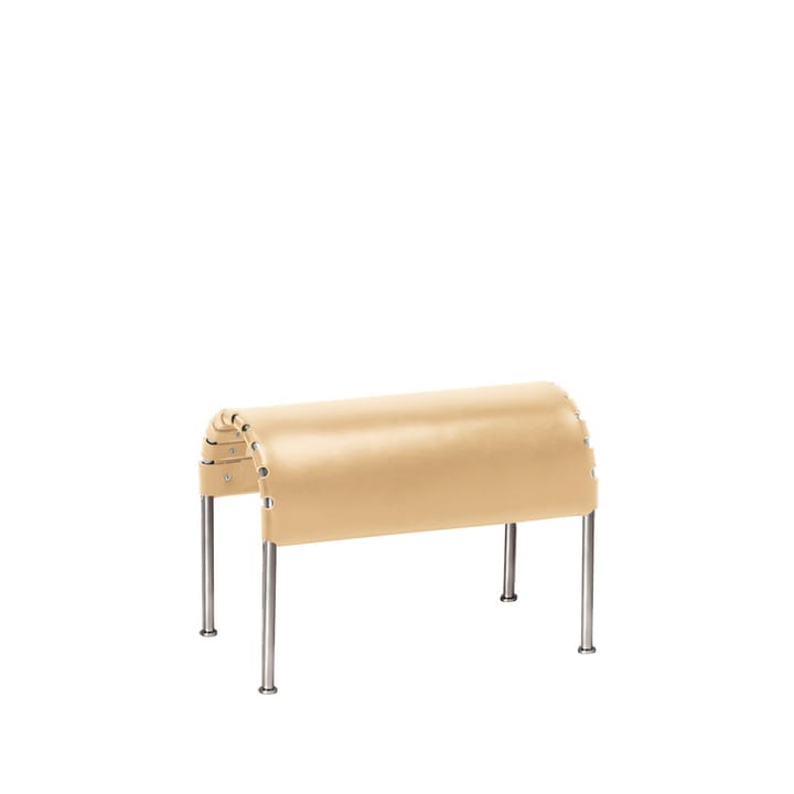 Pouf Bruno - Cuir pleine fleur naturel-piètement chrome - Källemo
