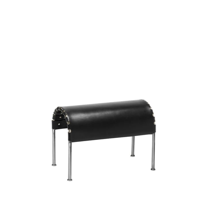 Pouf Bruno - Cuir pleine fleur noir-piètement chrome - Källemo