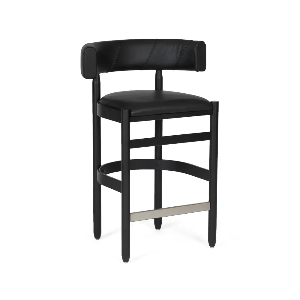 Tabouret de bar Botero, Cuir Tärnsjö noir-chêne laqué noir Källemo